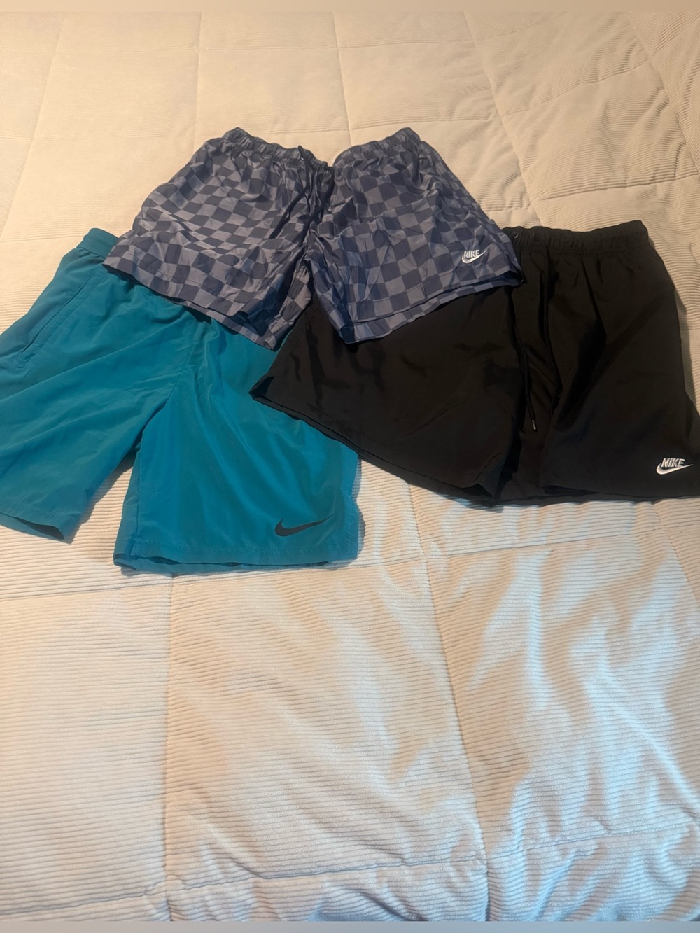 Nike Mens Athletic Shorts Trio - Teal, Navy Check, Black- BUNDLE!